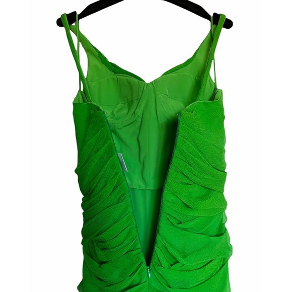 ALEXANDER MCQUEEN VINTAGE GREEN SILK RUCHED DRESS SIZE 40 - Picture 7 of 11